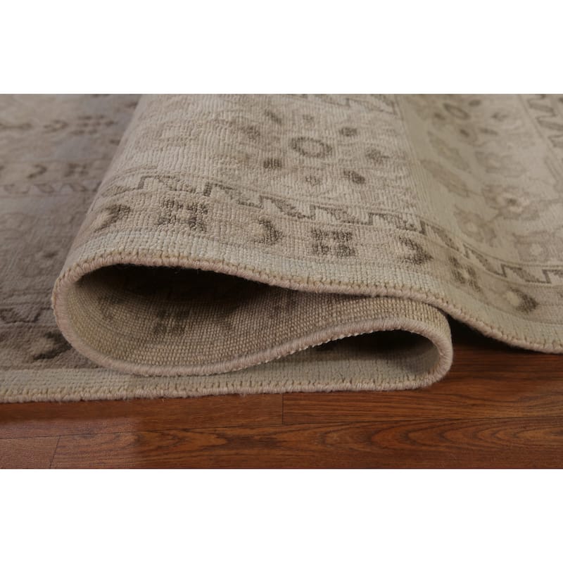 Geometric Oushak Area Rug Hand-Knotted Oriental Wool Carpet - 9'0"x 11'9"
