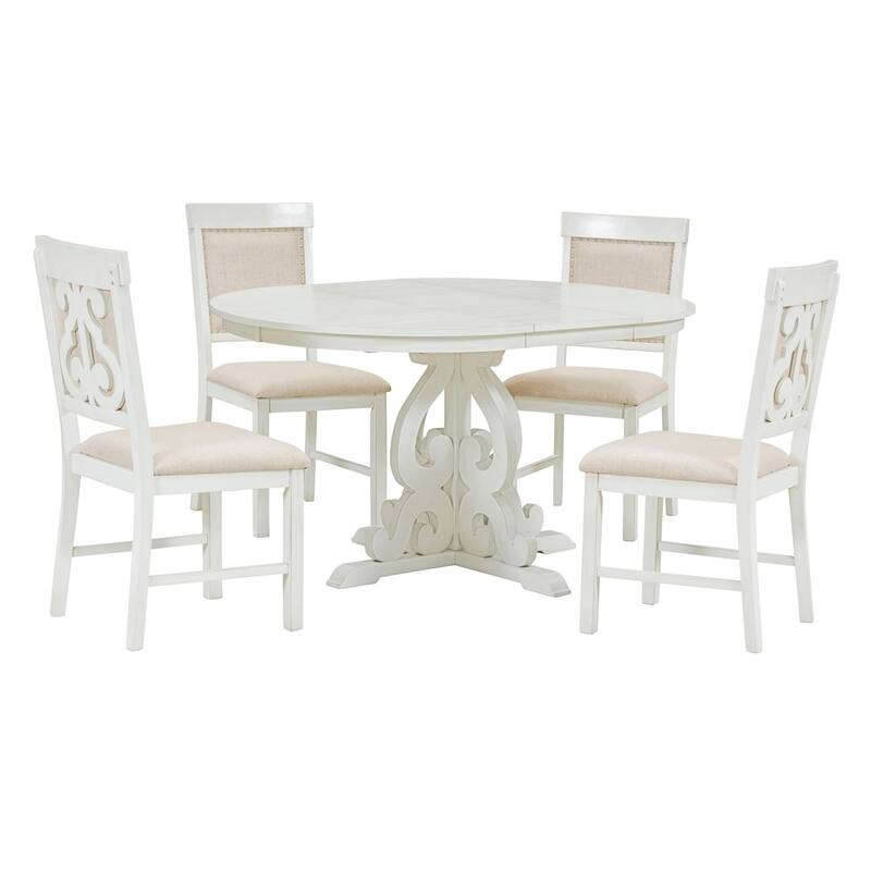5-Piece Retro Dining Set, Extendable Table and 4 Upholstered Chairs