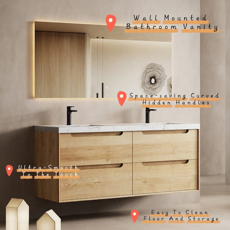 Prismis 60" 72" 84" Wall-Mount Premium Bathroom Vanity with Quartz Top