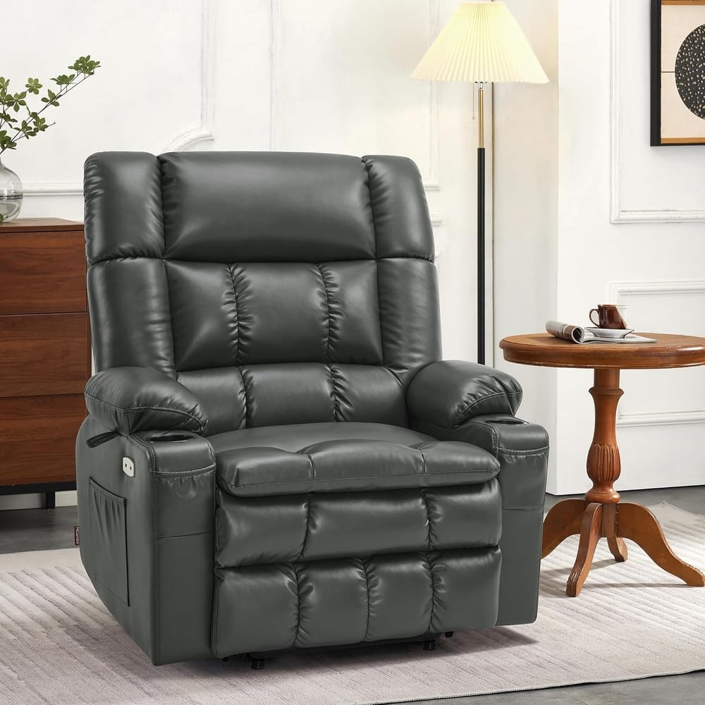 MCombo Dual Motor Power Lift Recliner Chair with Massage and Heat for Big People, Faux Leather R7891 (Large-Wide)
