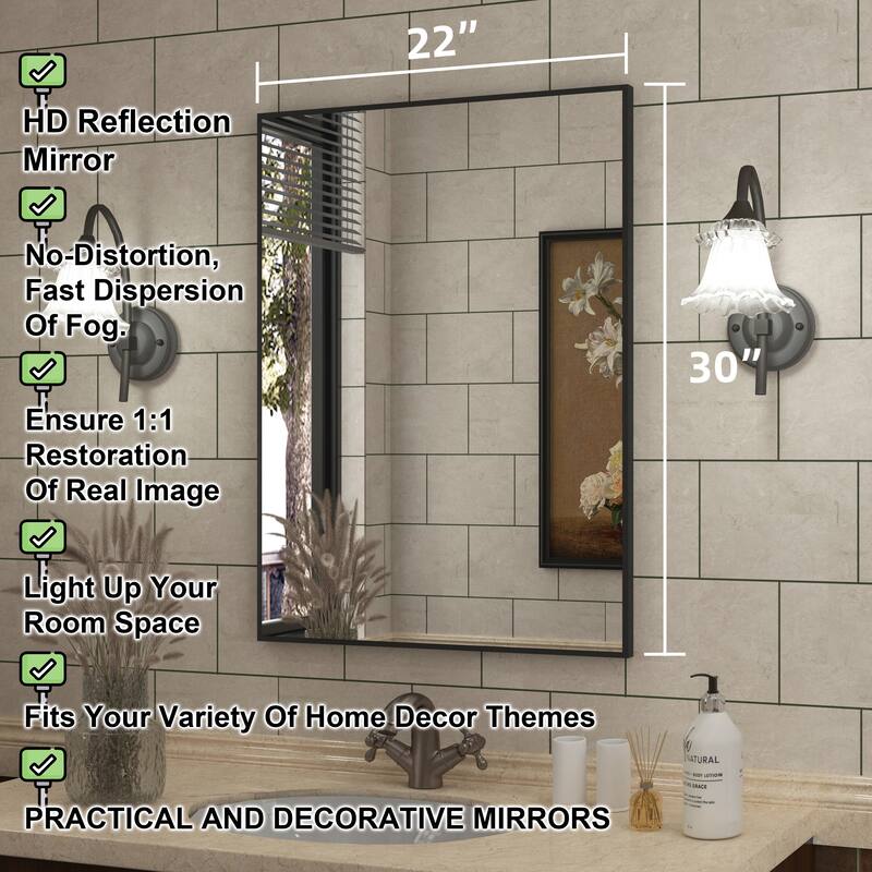 QuivaraView Wall Mounted Aluminum Frame Bathroom Vanity Mirror