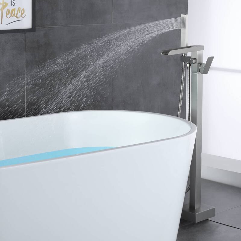 Freestanding Bathtub Faucet With Sprayer Floor Mount Tub Faucets Waterfall Tub Filler With Hand Shower Modern Bath Tub Trim