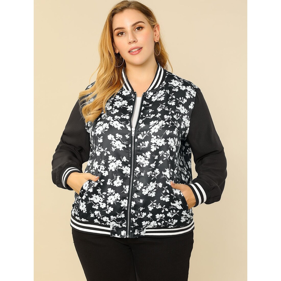 plus size floral bomber jacket