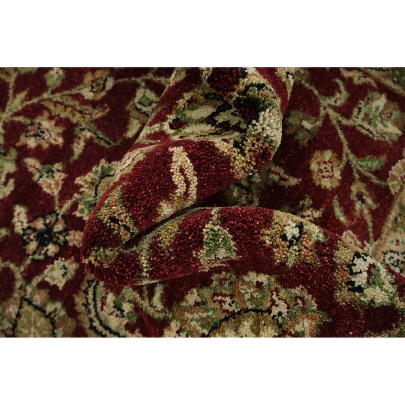 Hand Knotted Oriental 100% Wool Carpet Traditional All-Over Red Agra Area Rug - 9' 2'' X 6' 1''