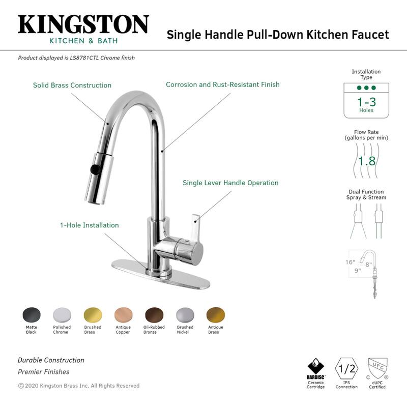 Kingston Brass Continental Single-Handle Pull-Down Kitchen Faucet