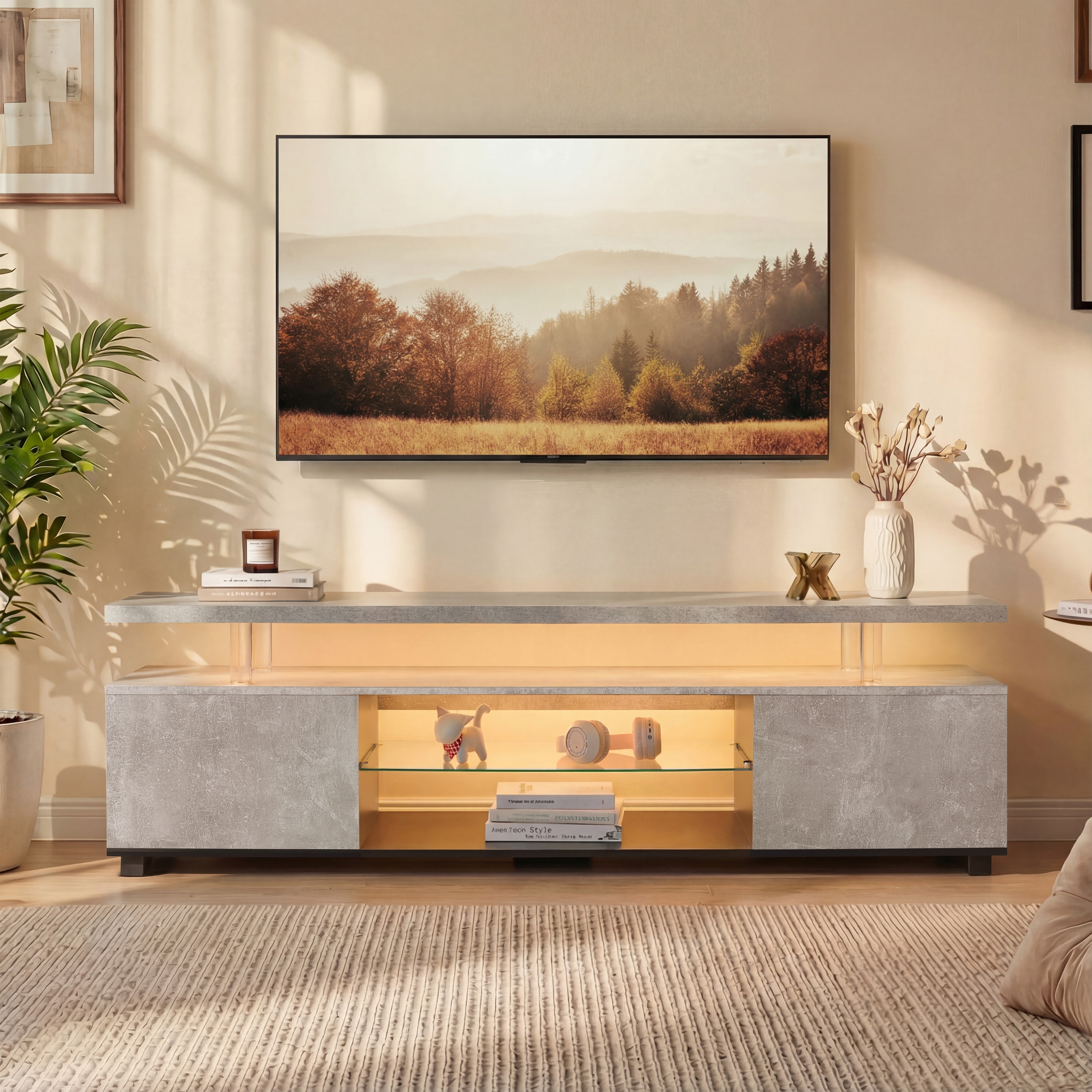 TV Stand for 55 Inch TV LED Gaming Entertainment Center Media Storage Console Table with Large Side Cabinet for Living Room