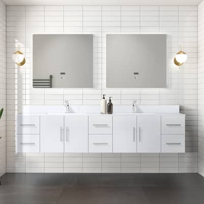 Geneva 84 in. W x 22 in. D Dark Grey Double Bath Vanity, Cultured Marble Top, Faucet Set, and 36 in. LED Mirrors