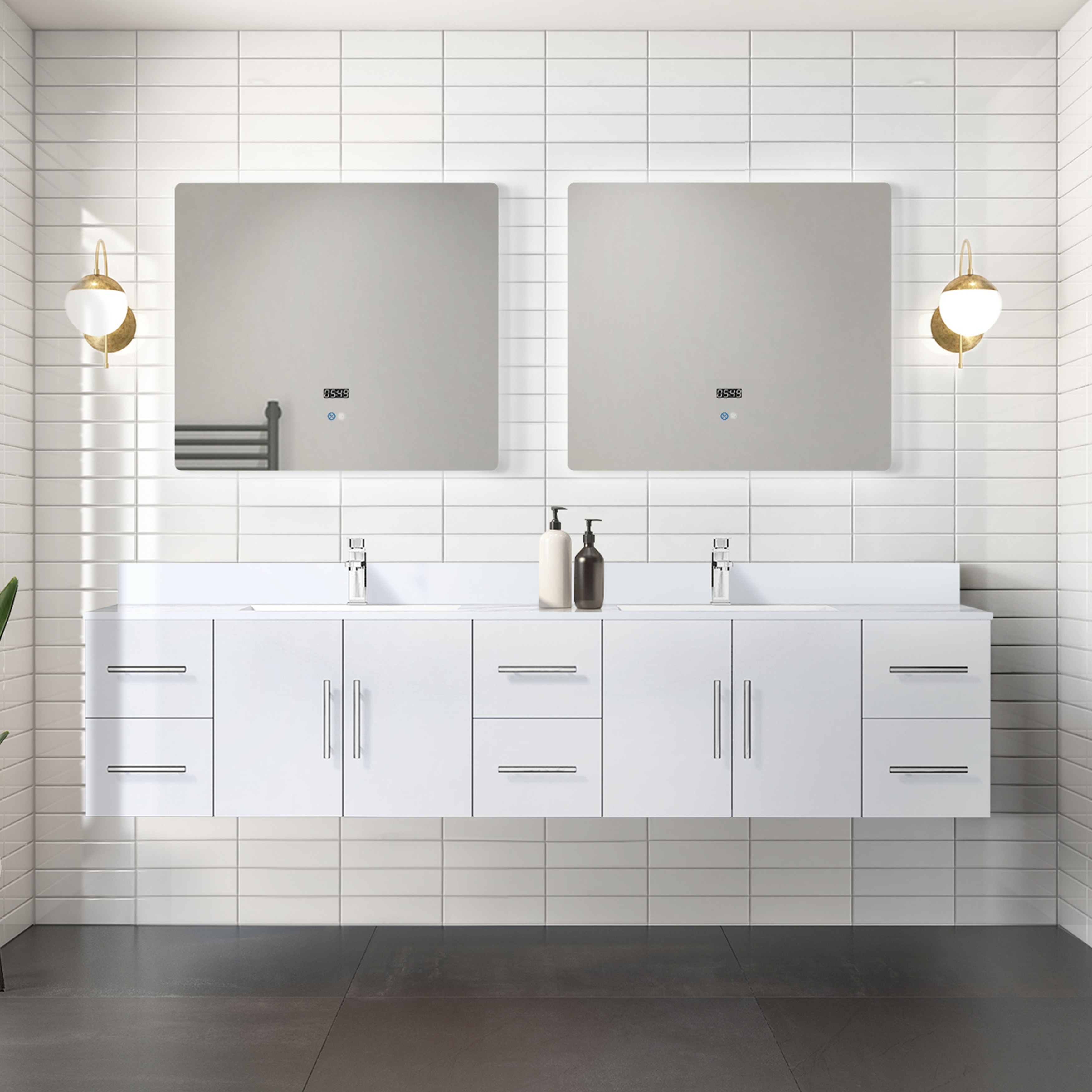 Geneva 84 in. W x 22 in. D Dark Grey Double Bath Vanity and Cultured Marble Top