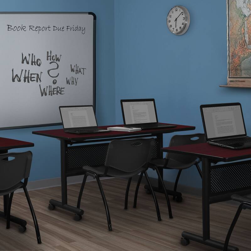 72" x 30" Flip Top Mobile Training Table with Modesty Panel- Mahogany and 2 "M" Stack Chairs- Black