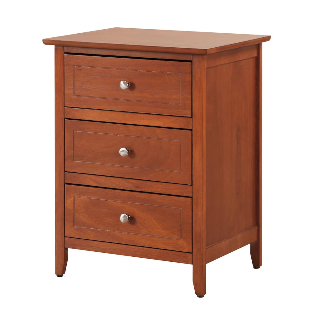 3 Drawer Cappuccino Nightstand, 25 Inch Modern Minimalist Bedside Table with Real Wood Veneers