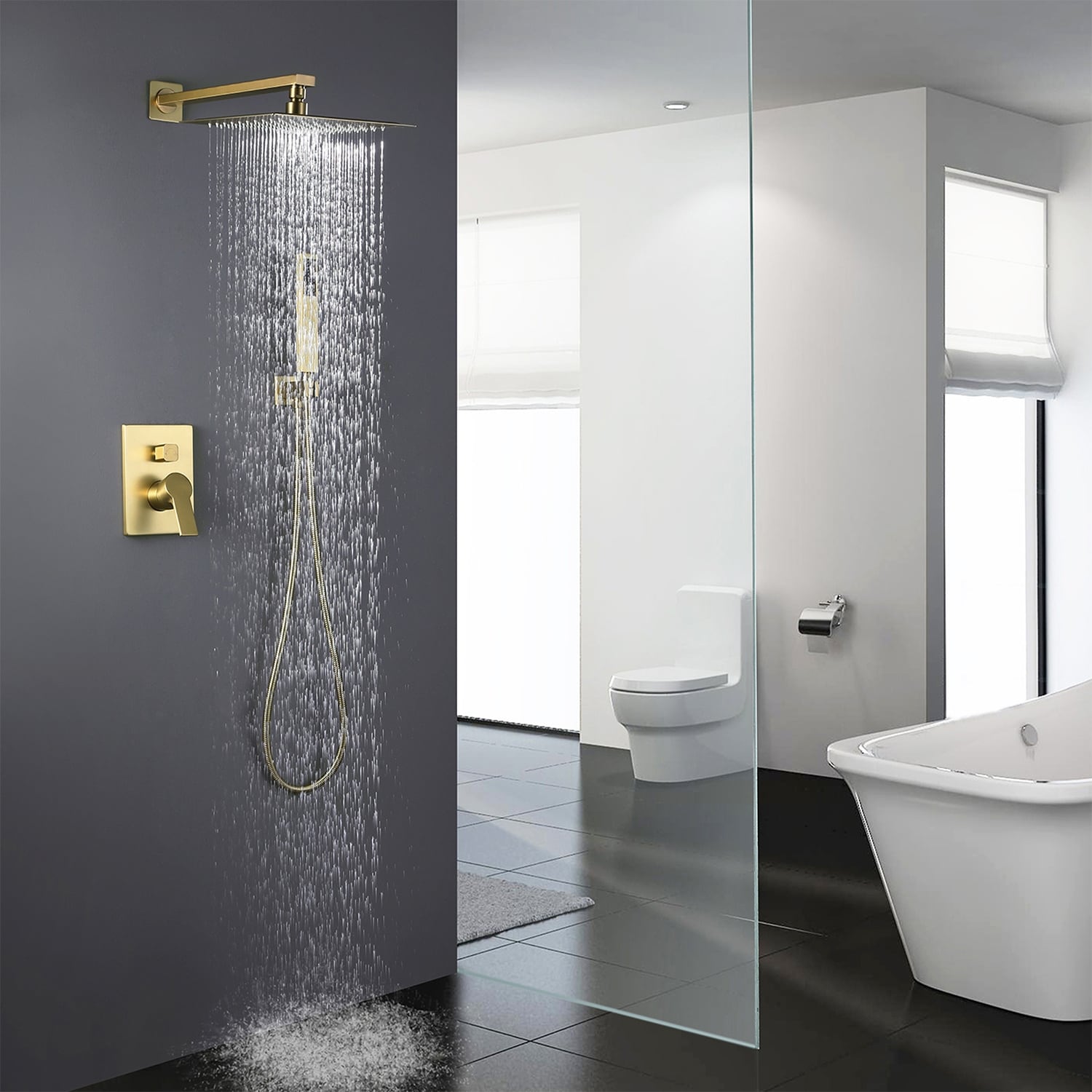 EPOWP Brushed Nickel Bathroom Shower System with Rough-In Valve