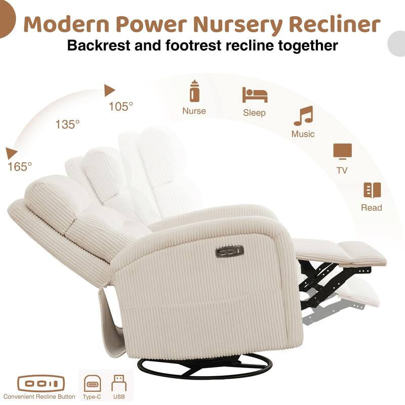 Aemeios Swivel Power Recliner Rocker with USB and Type C Port Set of 2