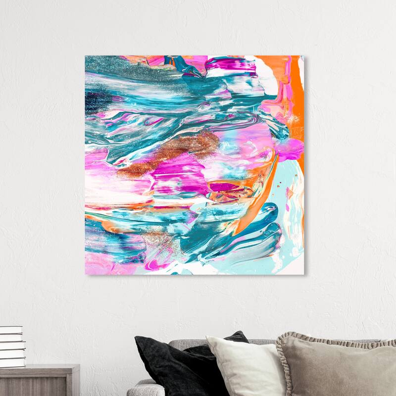 Wynwood Studio Abstract Jelly Be Marvelous Blue and Neon Pink Glam Wall Art Canvas Print - 40 x 40