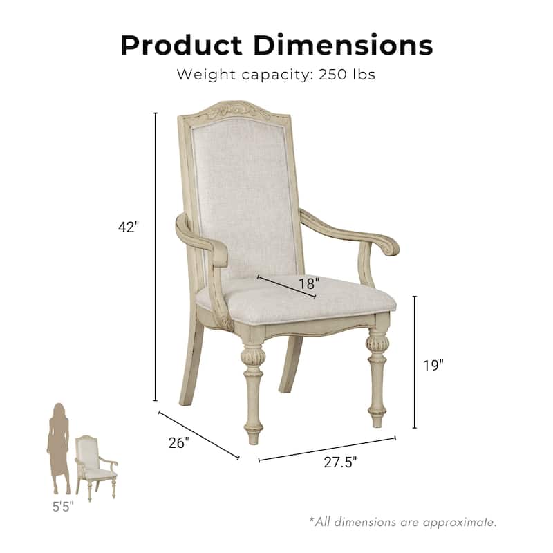 The Gray Barn Caelum Farmhouse Antique White Wood Dining Arm Chairs (Set of 2)