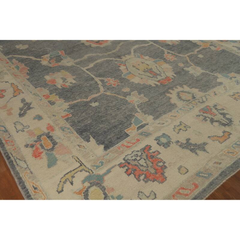 Hand Knotted Oriental 100% Wool Carpet Transitional All-Over Greys & Charcoal Oushak Area Rug - 12' 8'' X 8' 7''