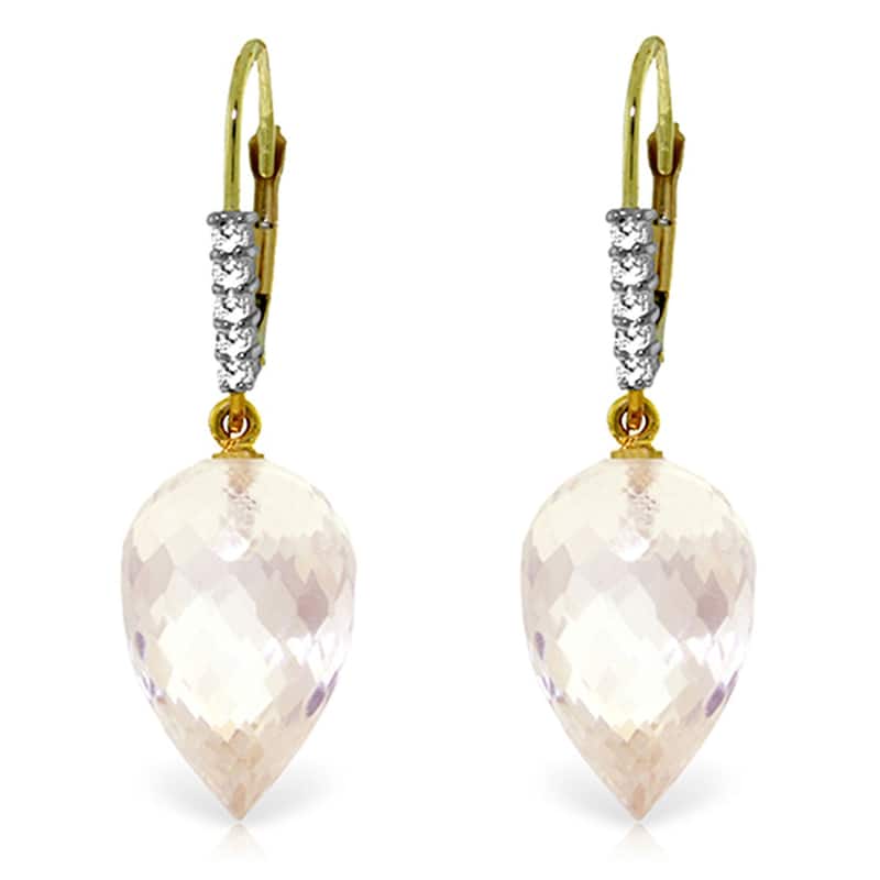 24.65 Carat 14K Solid Gold Drop Briolette White Topaz Diamond Ear - Yellow