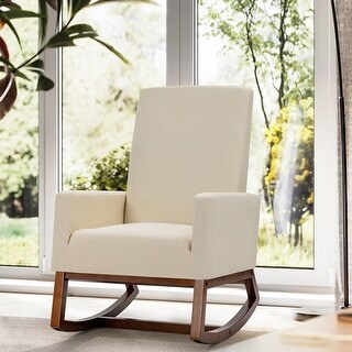 Mid Century Rocking Chair Comfortable Rocker Modern High Back Beige ...