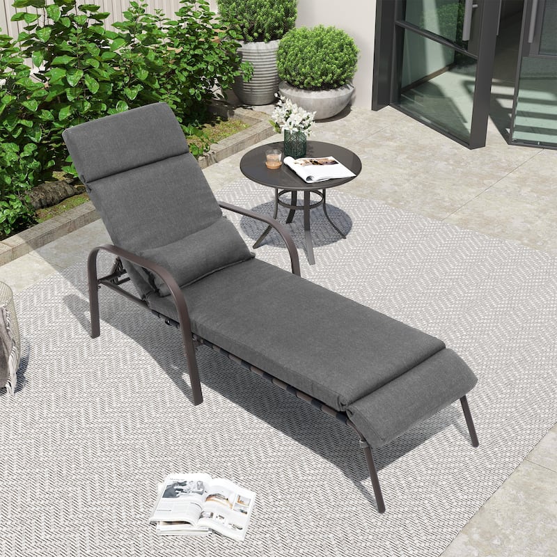 Outdoor Recliner Adjustable Chaise Lounge Chair with Cushion & Pillow
