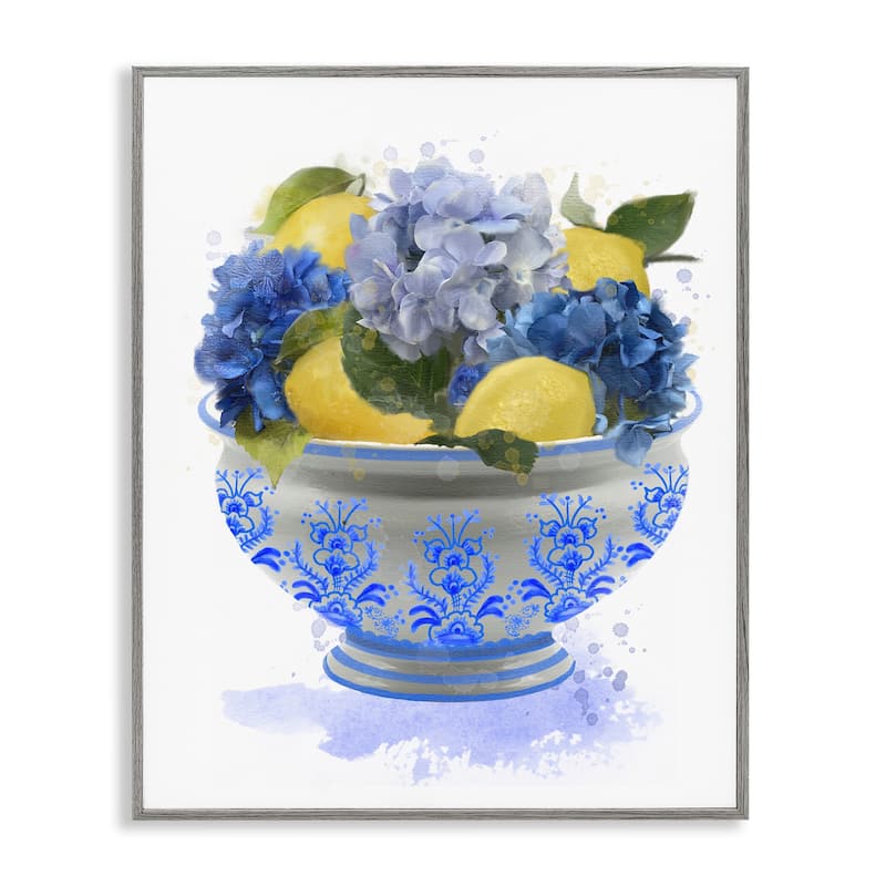 Stupell Hydrangea & Lemon Bowl Framed Giclee Art Design By Matthew Piotrowicz - 24 x 30 - Grey