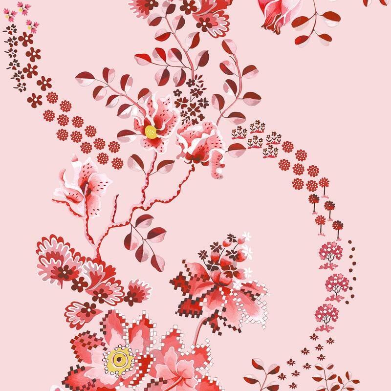 Cath Kidston Road Floral Pink & Red Wallpaper