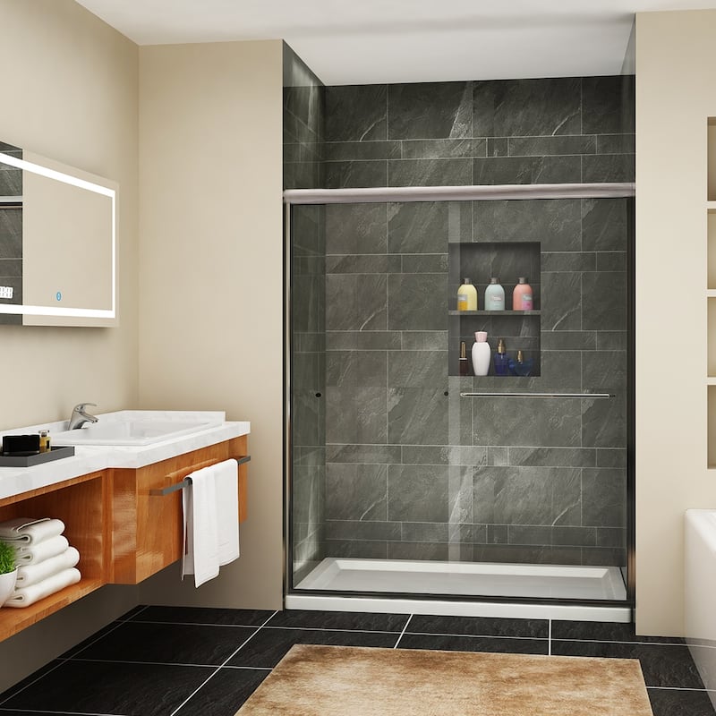 Elegant 60" W x 72" H Double Sliding Shower Doors Black or Brushed Nickel or Chrome finish - 60'' x 72''