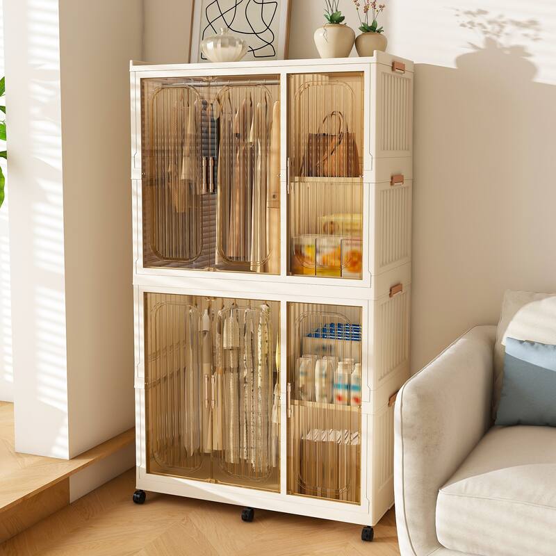 Portable Wardrobe Closet Organizer,Clothes Dresser,6 Magnetic Doors-6 Cubes&2 Hanging Rod,6 pcs hangers,Baby Wardrobe Cabinet