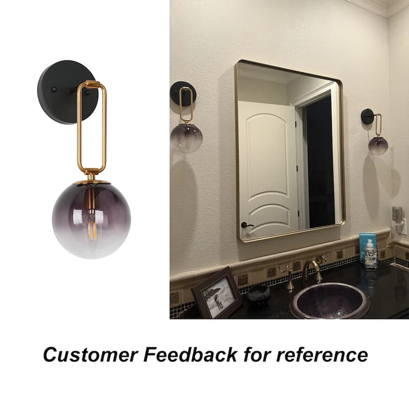 Mid-Century Modern Wall Globe Sconces Handmade Bathroom Vanity Lights with Art Orb Glass - L 5.5" x W 7.1" x H 14.5"