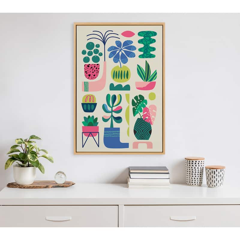 Kate and Laurel Sylvie Houseplants Framed Canvas by Rachel Lee