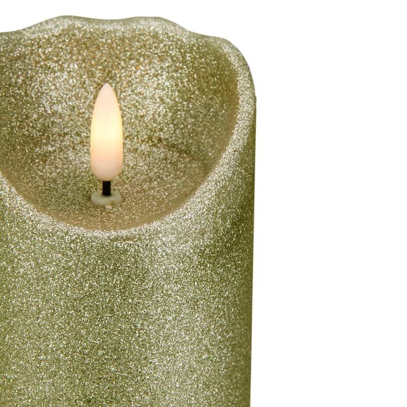 LED Lighted Flameless Flickering Pillar Christmas Candle - 6" - Gold