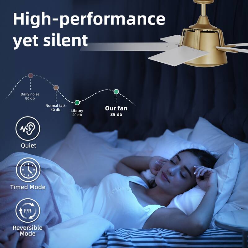 Moasis 52 Inch Modern Black Gold Ceiling Fan with Wall Switch & Remote