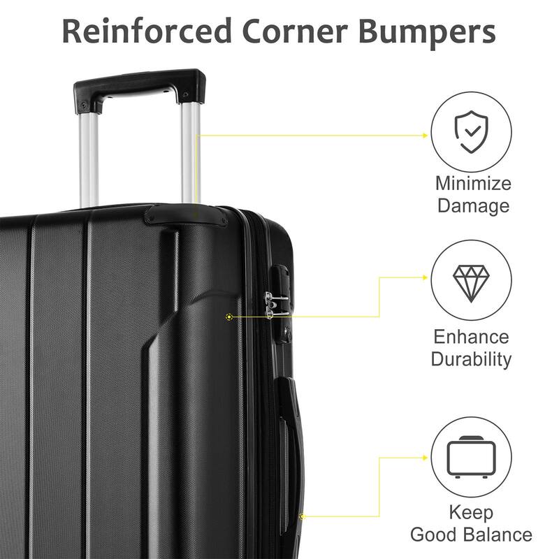 Luggage Sets 3 Piece, Expandable Hard shell ABS Suitcases with Double Spinner and TSA Lock, Suitable for Both Men and Women