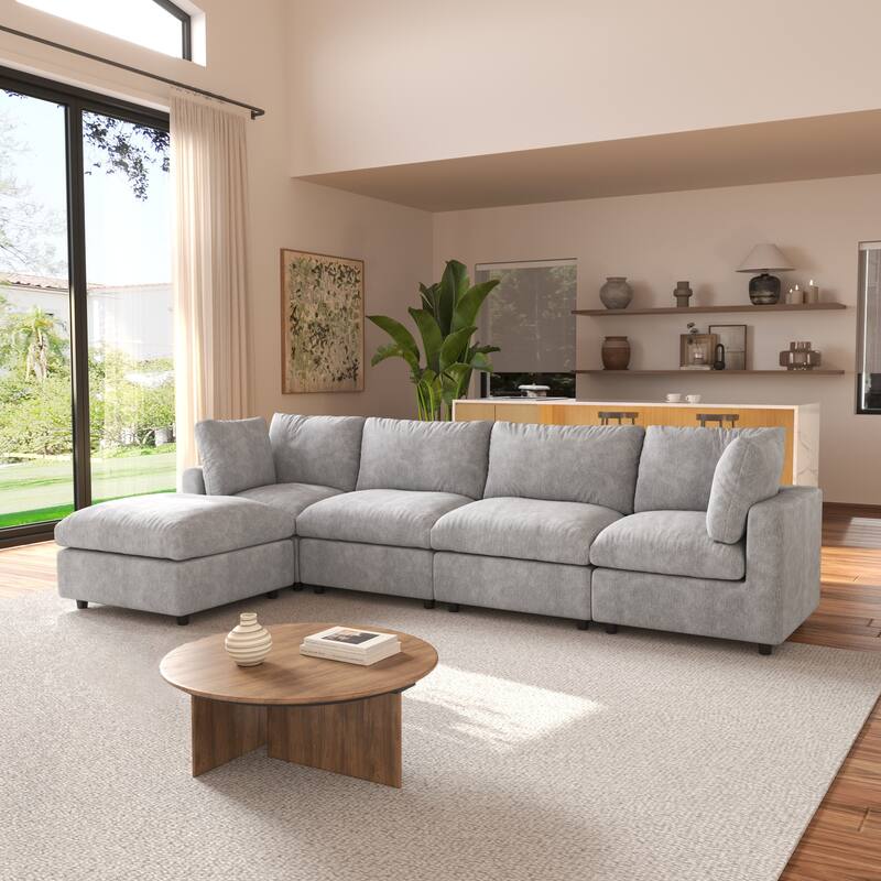 L-shaped Cloud Modular Sectional Sofa Couches with Ottoman for Living Room Down Filled Comfort Minimalist Sectional Couch