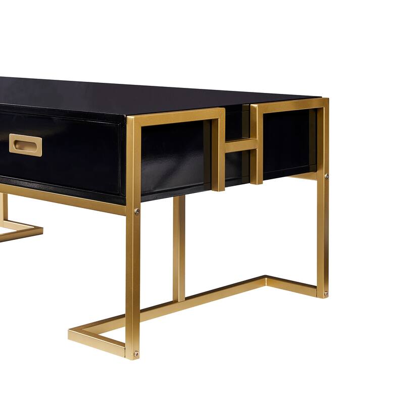 Modern Rectangular Coffee Table with 4 Drawers and Gold Base in 47.3"