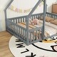 preview thumbnail 5 of 10, Grey Full Size Pine House-Shaped Floor Bed with Roof & Guardrails