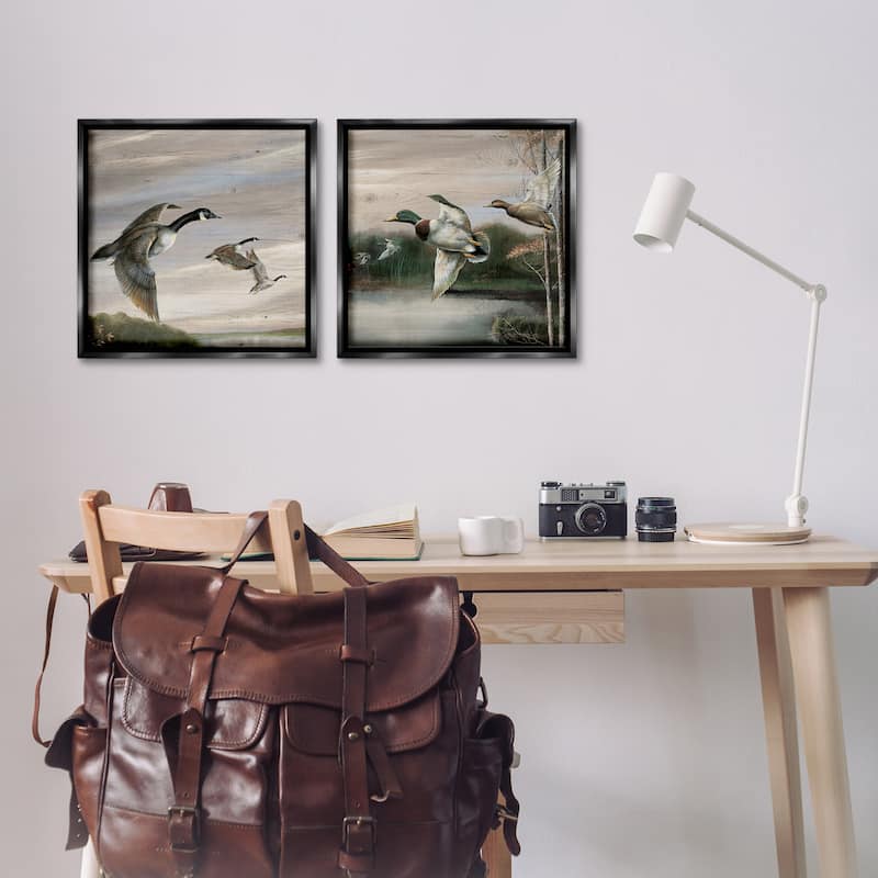 Stupell Geese & Ducks in Nature Framed Floater Canvas Wall Art Design By Ruane Manning (Set of 2)