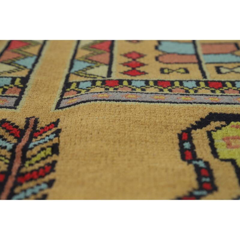 Hand Knotted Oriental 100% Wool Carpet Traditional Tribal Yellow & Gold Heriz (serapi) Runner Rug - 9' 10'' X 3' 10''