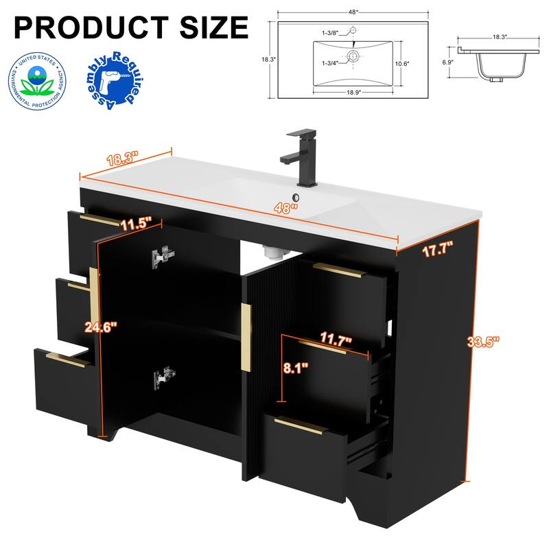 Vertical Stripes Bathroom Vanity Set with Sink Top & Faucet