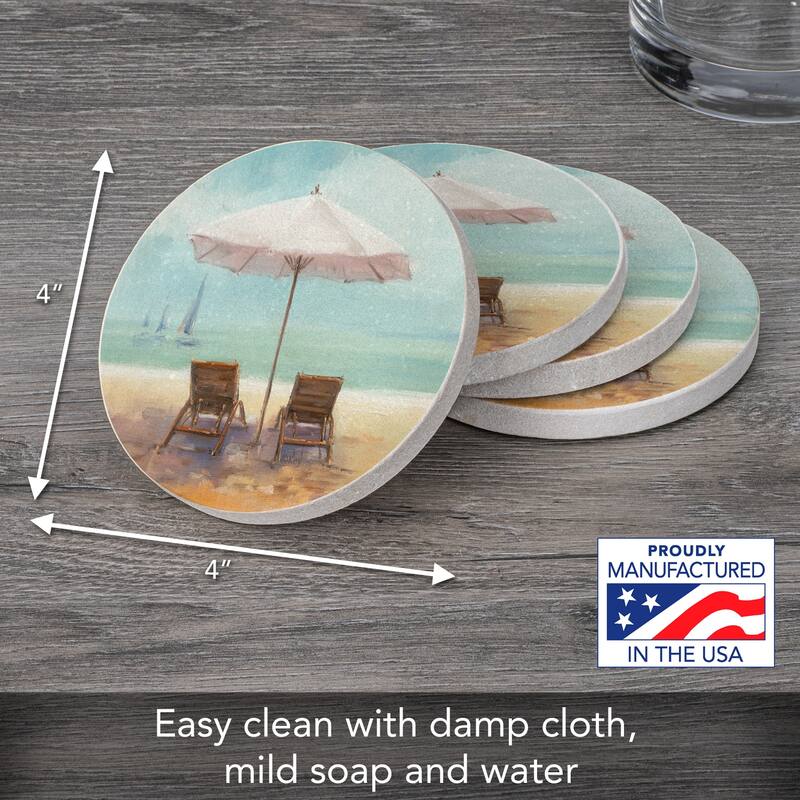 By the Shore 4 Pack Round Natural Sandstone Coasters with Protective Cork Backing Manufactured in The USA