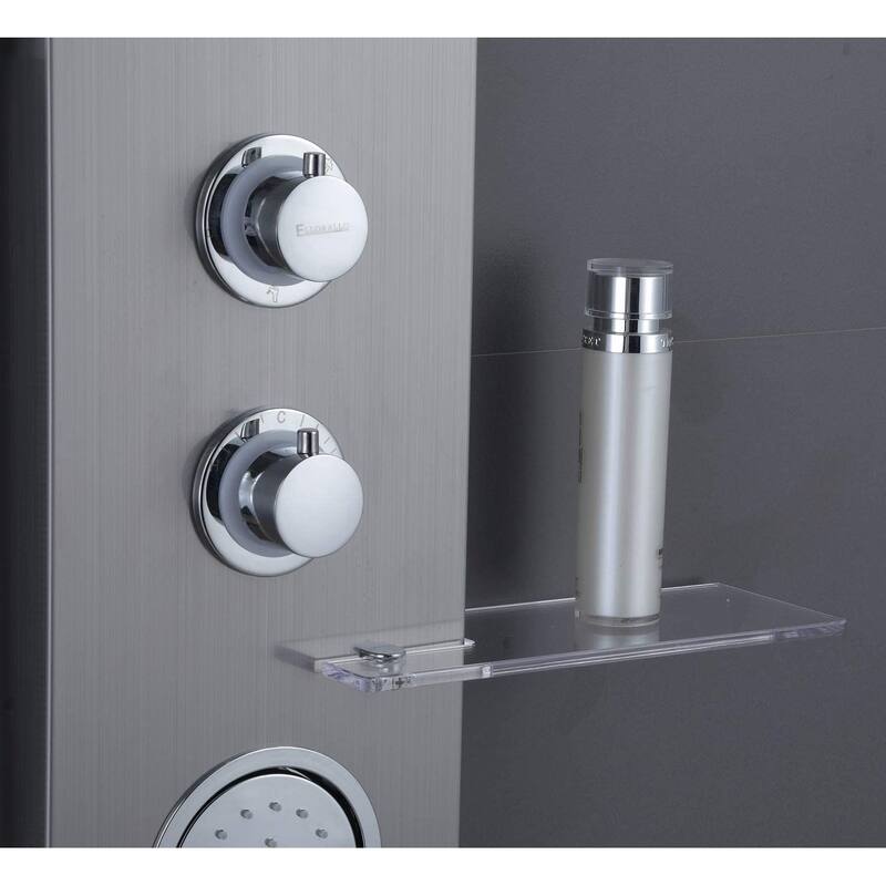 52 in. LED Shower Panel System with Shelf in Brushed Nickel