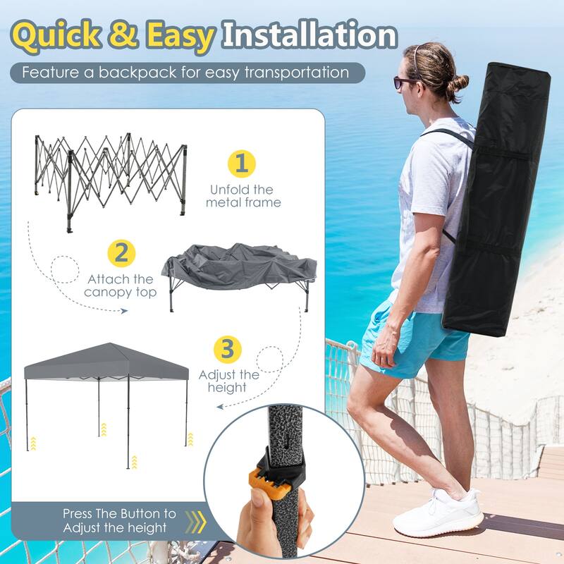Gymax 10 X 10 FT Pop up Canopy Tent w/ Portable Carrying Bag 8 Stakes