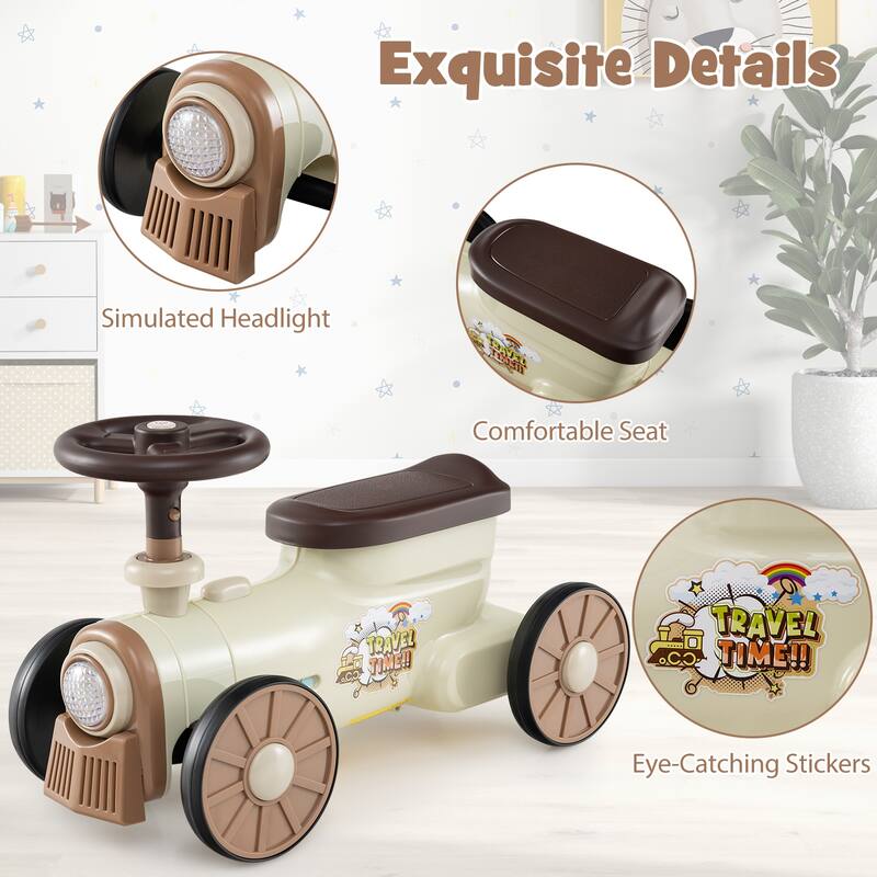 Kids Ride On Sliding Car with Steering Wheel Sound and Under Seat Storage Foot to Floor Push Toy Vehicle for Toddlers