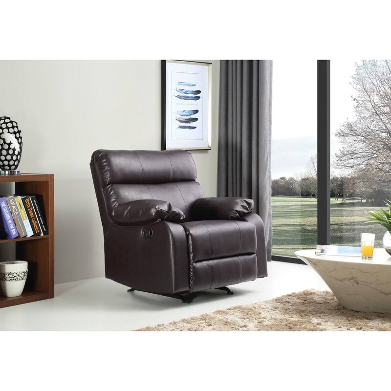 Oversized PU Leather Upholstered Rocker Recliner with Soft Thick Cushion and Pillow Top Arms. - Dark Brown
