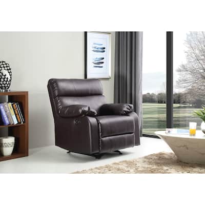 Oversized PU Leather Upholstered Rocker Recliner with Soft Thick Cushion and Pillow Top Arms.