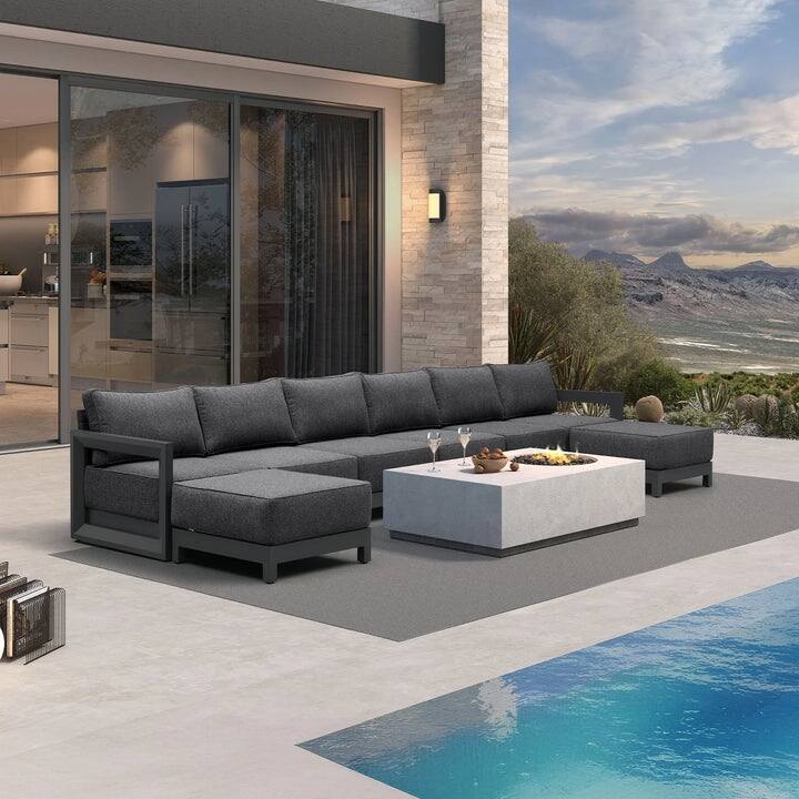 PURPLE LEAF Caesar U-Shaped Grey Outdoor Couch with 9.6" Thick for Yard Porch Deck Patio Conversation Sets - 6 Seats+2 Ottomans - U-shaped