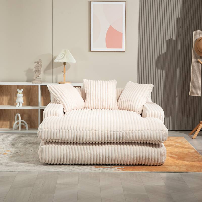 Corduroy lazy sofa bed Living room deep seat sofa with 3 back pillows