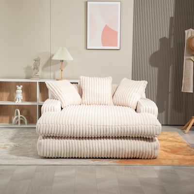 Corduroy lazy sofa bed Living room deep seat sofa with 3 back pillows