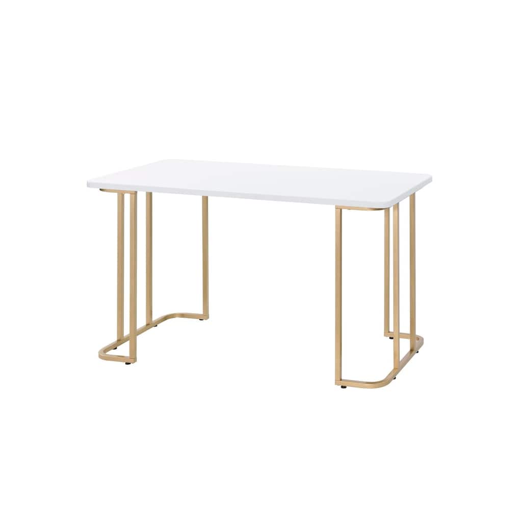 Modern Writing Desk - White & Gold Accent Desk, 36 Inch Compact Workspace, Stylish Home Office Furniture