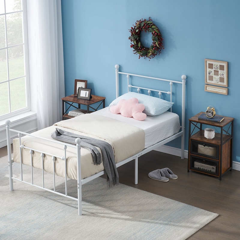 Taomika 3-pieces Bed Frame and Brown Nightstands Set -（Set of 3） - Brown - Twin