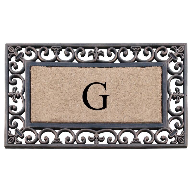A1HC Natural Coir and Rubber Classic Paisley Border Bronze Monogrammed Doormat - 18"X30" - Monogrammed G