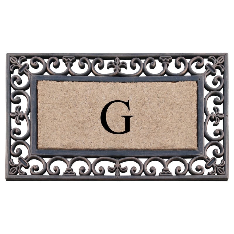 A1HC Natural Coir and Rubber Classic Paisley Border Bronze Monogrammed Doormat